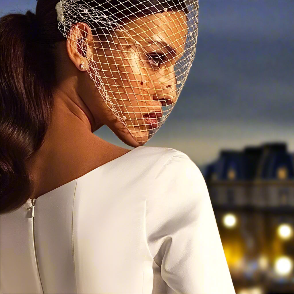 Diamond Tulle Party Headband – Vintage Bridal Cage Veil for Weddings & Events - Véu de Tela com Tule Russo e Diamantes Artificiais – Tiaras para Noivas e Acessório para Red carpet-Baile de Gala