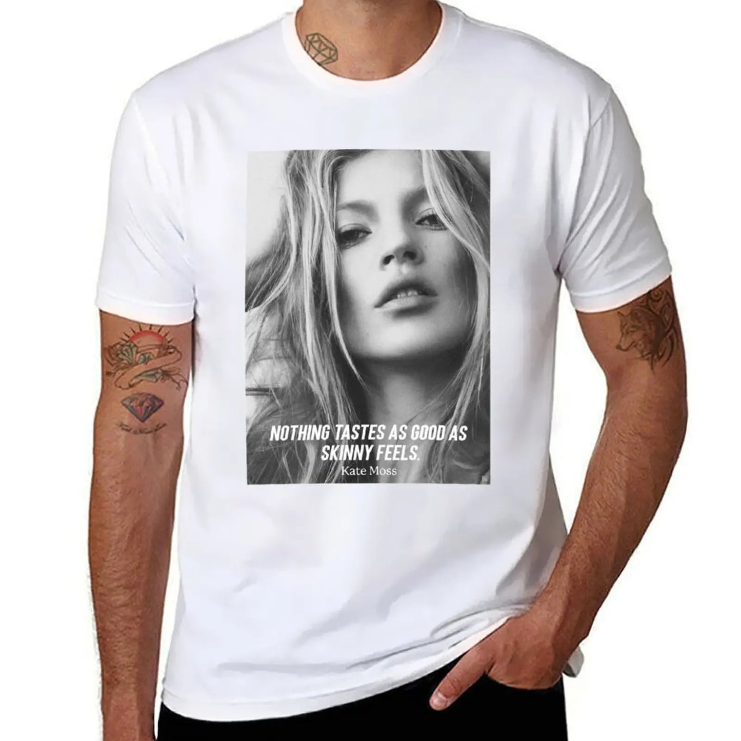 Kate Moss Famous Skinny Quote T-Shirt Vintage / Famosa Frase-Magreza: Camisa Kate Moss - Algodão