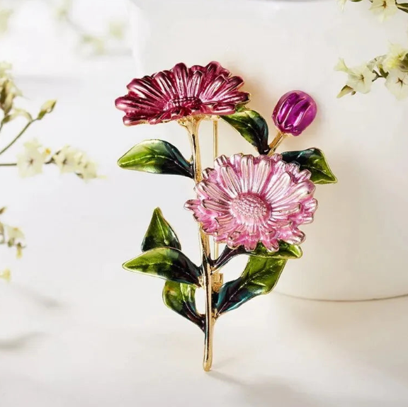 Elegant Colored Crystal Flower Brooches for Women - Jóias Finas - Broche Luxo em Cristal Colorido - Zirconia