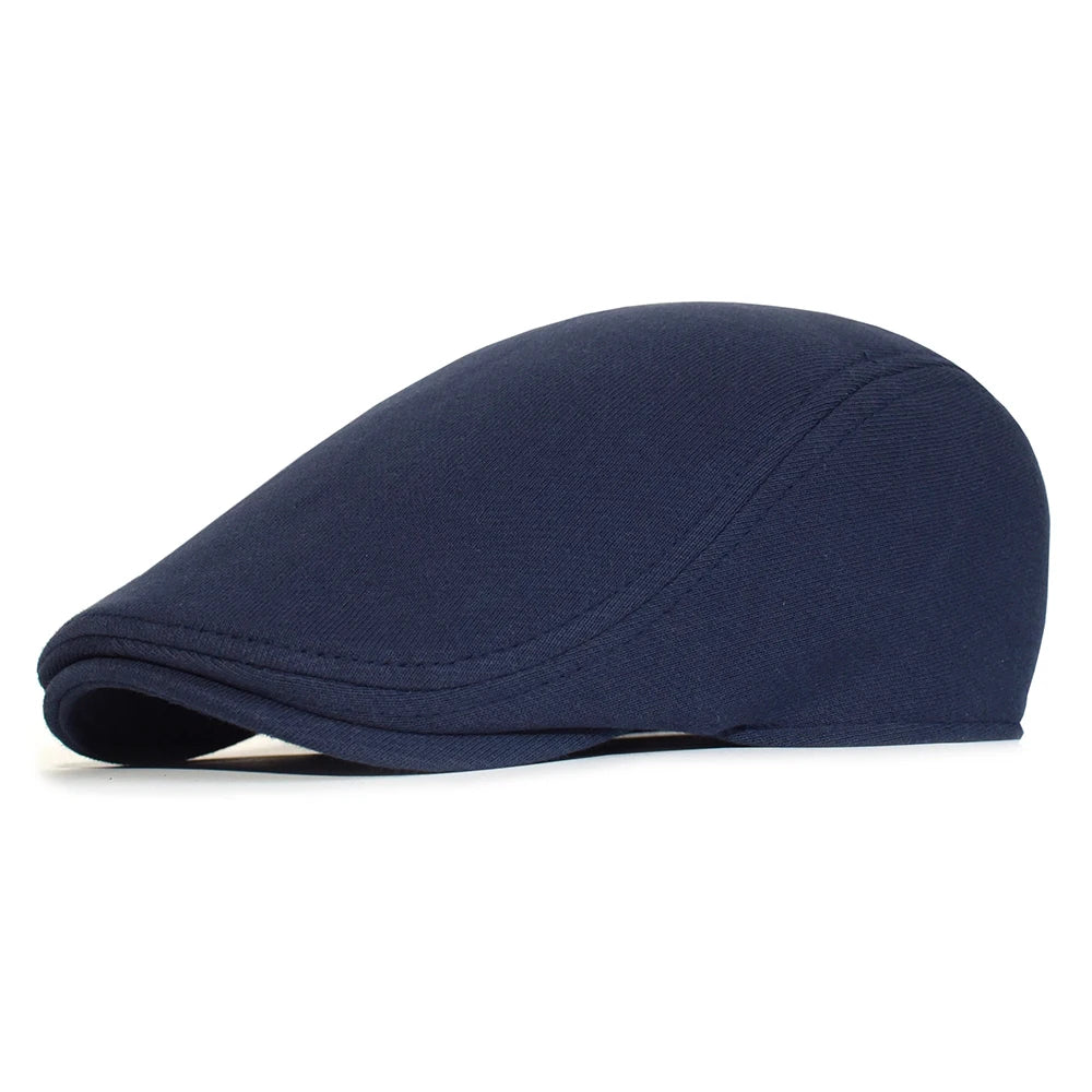 Vintage Flat Cap – Soft Cotton - French Beret for Men Classic-Casual Solid 'Newsman' Style - Boina Vintage Masculina – Algodão Macio – Estilo Francês Clássico-Casual – Modelo Sólido "Jornalista"