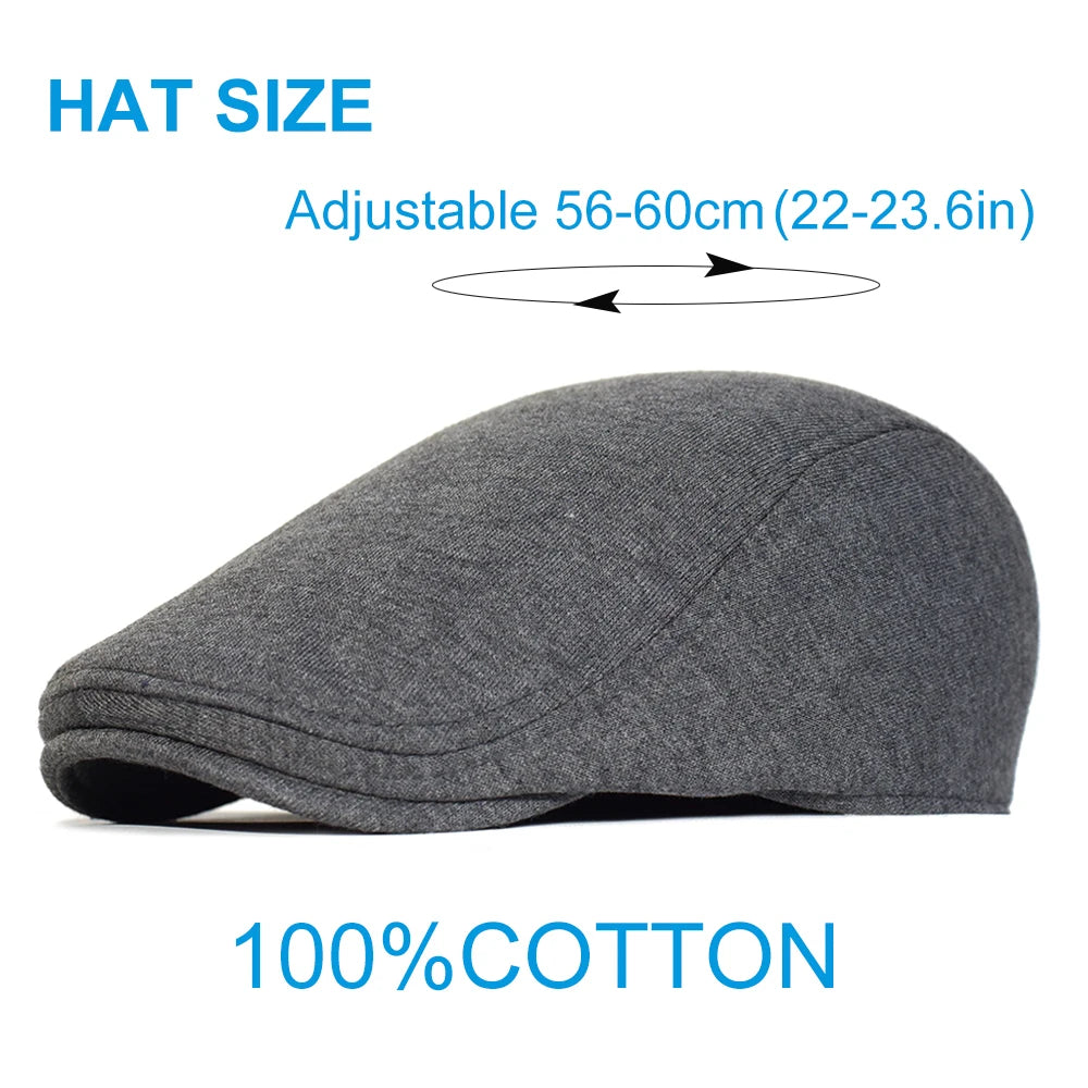 Vintage Flat Cap – Soft Cotton - French Beret for Men Classic-Casual Solid 'Newsman' Style - Boina Vintage Masculina – Algodão Macio – Estilo Francês Clássico-Casual – Modelo Sólido "Jornalista"