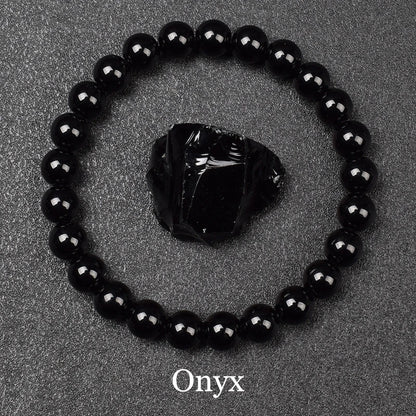 Men's Premium Natural Semi-Precious Stone Bracelet - Eye Colors Energy Collection - Bracelete Premium de Pedras Semi-Preciosas - Coleção Cores dos Olhos: Onyx, Obsidian, Jadeite, Tea-Crystal, Amazonite, Aquamarine