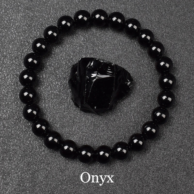 Men's Premium Natural Semi-Precious Stone Bracelet - Eye Colors Energy Collection - Bracelete Premium de Pedras Semi-Preciosas - Coleção Cores dos Olhos: Onyx, Obsidian, Jadeite, Tea-Crystal, Amazonite, Aquamarine