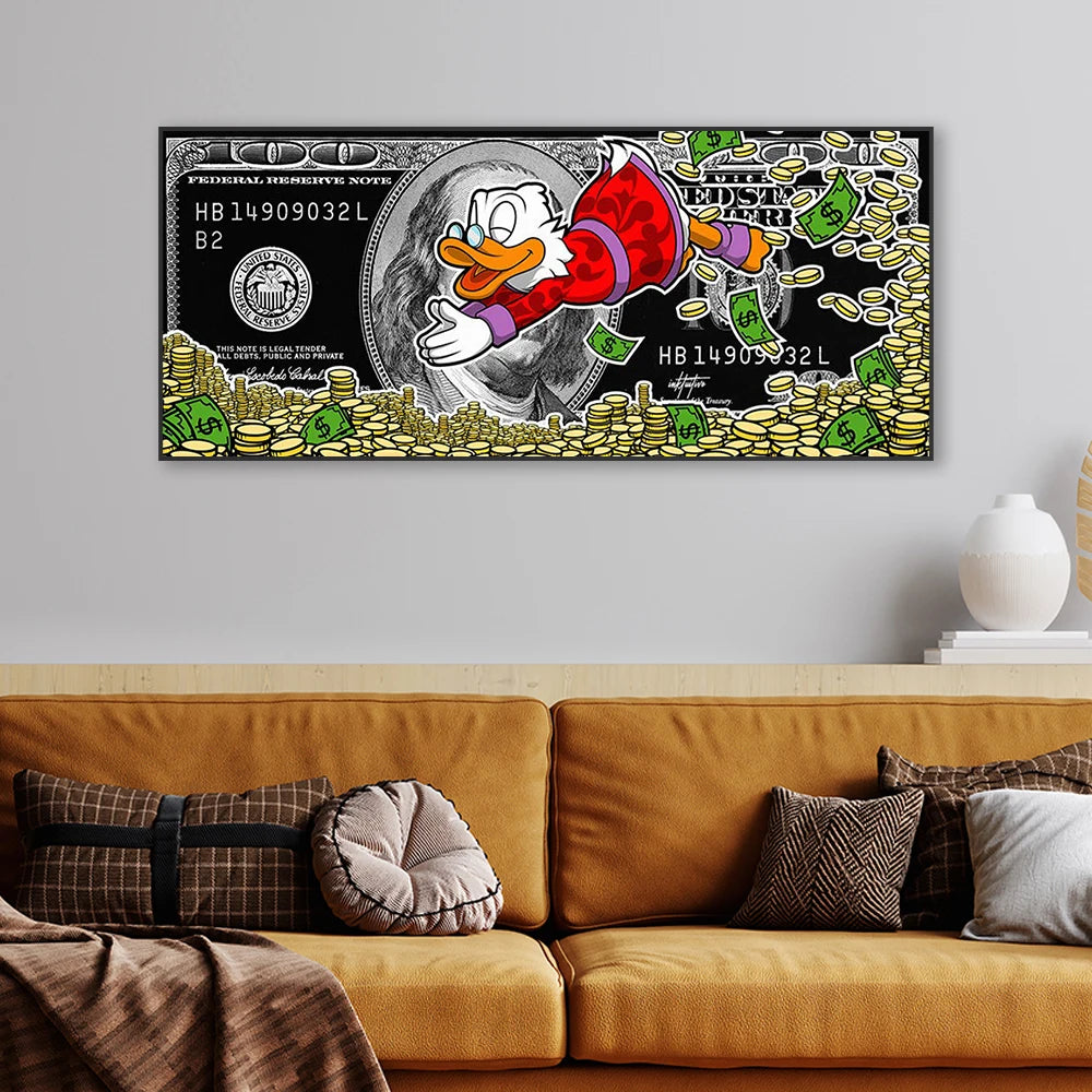 Money Donald Duck - Motivational Disney Poster - Pato Donald Motivacional Riqueza - Quadro: Alta Qualidade/Resolução