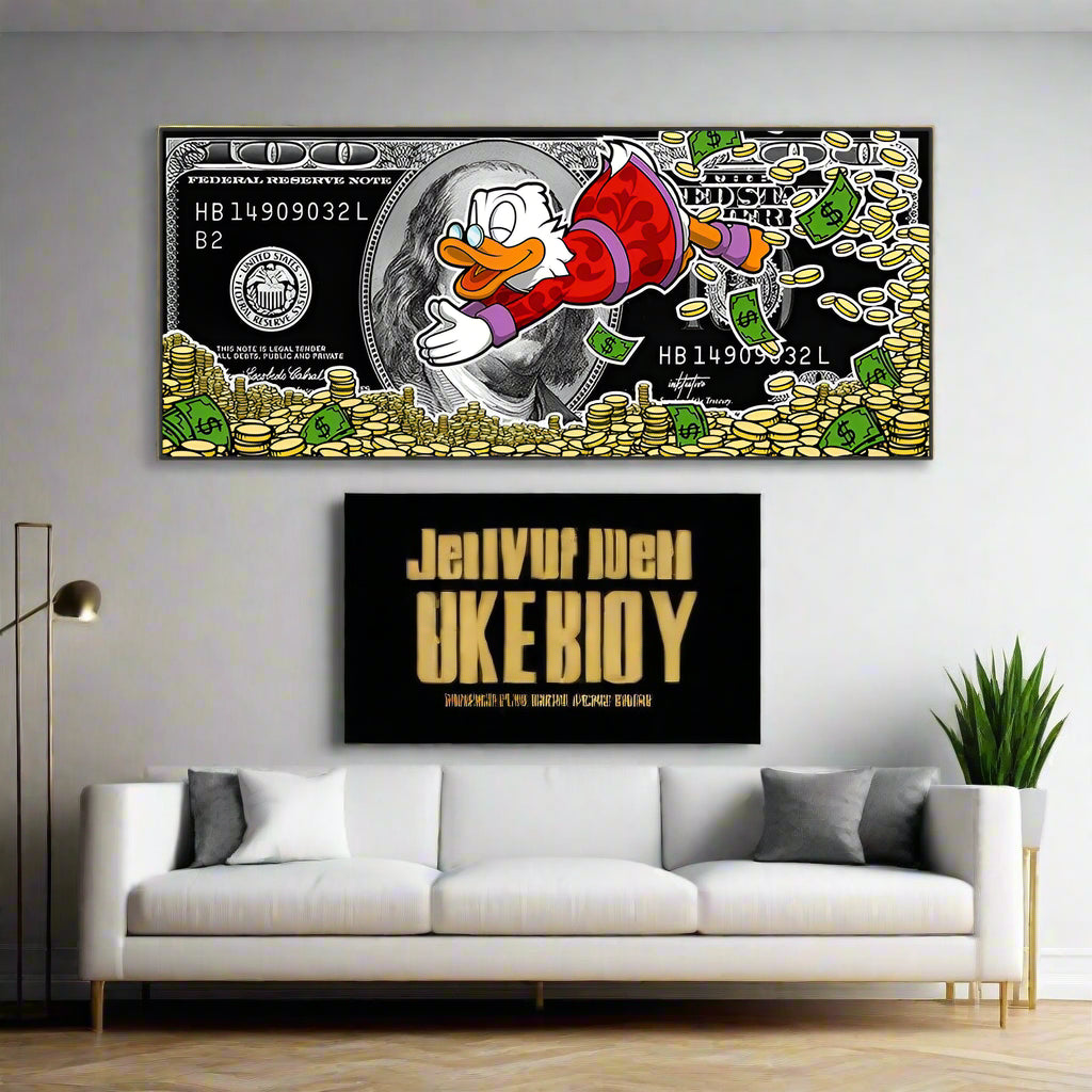 Money Donald Duck - Motivational Disney Poster - Pato Donald Motivacional Riqueza - Quadro: Alta Qualidade/Resolução
