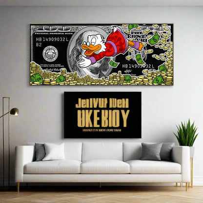 Money Donald Duck - Motivational Disney Poster - Pato Donald Motivacional Riqueza - Quadro: Alta Qualidade/Resolução