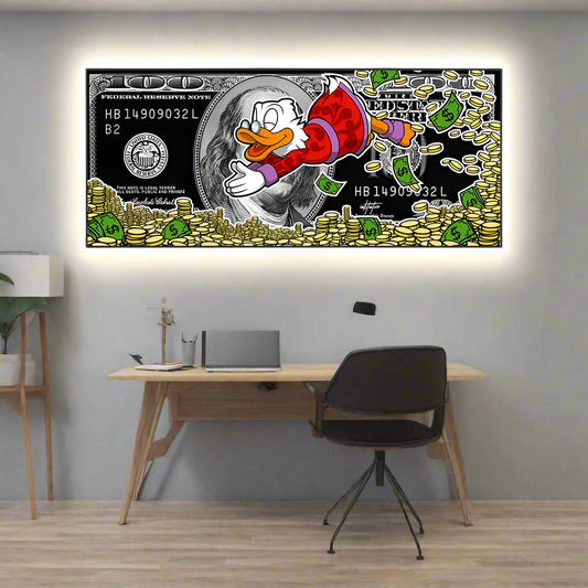Money Donald Duck - Motivational Disney Poster - Pato Donald Motivacional Riqueza - Quadro: Alta Qualidade/Resolução