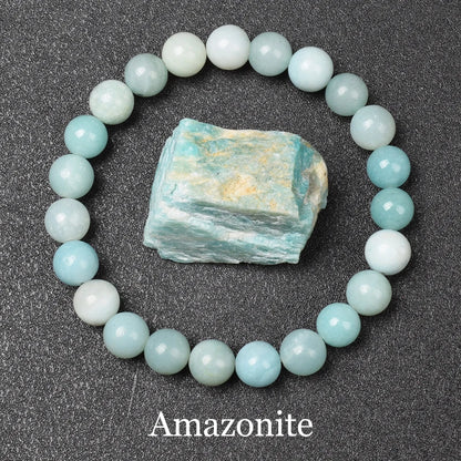 Men's Premium Natural Semi-Precious Stone Bracelet - Eye Colors Energy Collection - Bracelete Premium de Pedras Semi-Preciosas - Coleção Cores dos Olhos: Onyx, Obsidian, Jadeite, Tea-Crystal, Amazonite, Aquamarine