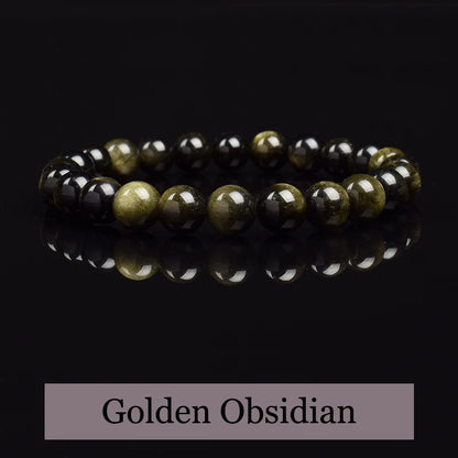 Men's Premium Natural Semi-Precious Stone Bracelet - Eye Colors Energy Collection - Bracelete Premium de Pedras Semi-Preciosas - Coleção Cores dos Olhos: Onyx, Obsidian, Jadeite, Tea-Crystal, Amazonite, Aquamarine