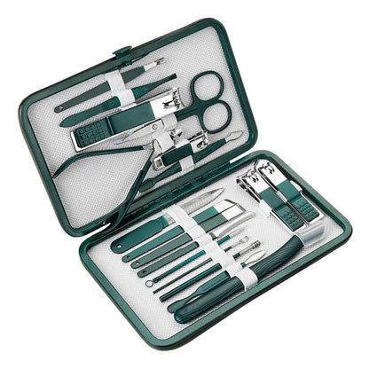 Professional 19-Piece Grooming Kit – Complete Stainless Steel Tools for Manicure & Pedicure – Includes Nail Clippers and Portable Storage – Perfect Gift Option - Kit Manicure Masculino Completo - Aço Inoxidável