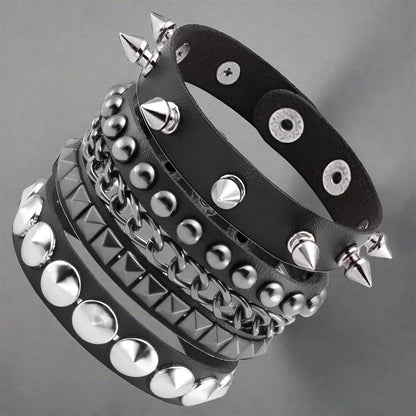 Black Punk Bracelets For Men Women- Gothic Spike Rivets - Leather - Pulseiras-Tiras de Couro com Tachas - Preto e Variações.