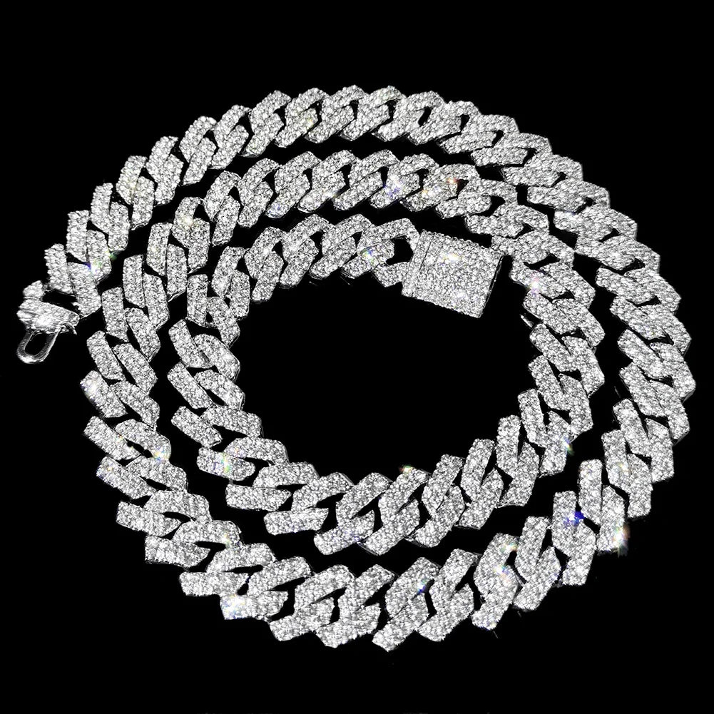 Link Chain – Rhinestone Miami Hip Hop Necklace for Men - Corrente Cuban 2 Fileiras com Strass – Estilo Miami Hip Hop