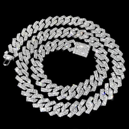Link Chain – Rhinestone Miami Hip Hop Necklace for Men - Corrente Cuban 2 Fileiras com Strass – Estilo Miami Hip Hop
