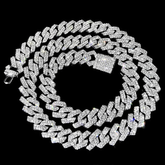 Link Chain – Rhinestone Miami Hip Hop Necklace for Men - Corrente Cuban 2 Fileiras com Strass – Estilo Miami Hip Hop