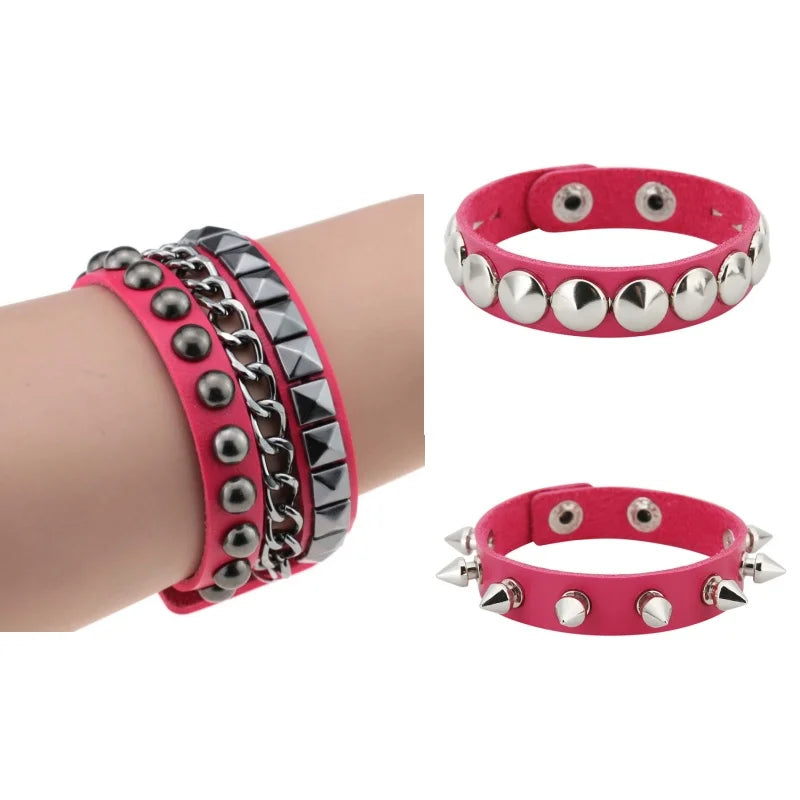 Black Punk Bracelets For Men Women- Gothic Spike Rivets - Leather - Pulseiras-Tiras de Couro com Tachas - Preto e Variações.