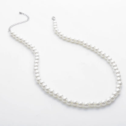 Classic Imitation-Pearl Beaded Choker Necklace for Men - Colar Básico de Pérolas Artificiais
