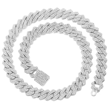 Link Chain – Rhinestone Miami Hip Hop Necklace for Men - Corrente Cuban 2 Fileiras com Strass – Estilo Miami Hip Hop