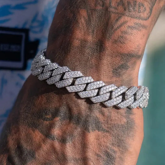 Link Cuban Chain Bracelets for Men Rhinestones Miami Hip Hop Jewelry  - Estilo Miami Hip Hop Pulseira Diamante Artificial Estruturada Fortificada