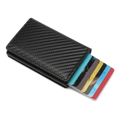 Minimalist Metal Wallet - Carteira Slim Pop-Up de Fibra de Carbono Masculina RFID Minimalista Preta