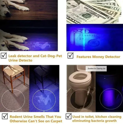 Mini LED UV Flashlight Zoomable 365nm 395nm Ultraviolet Lamp Portable Pocket Torch Money Scorpion Pet Urine Stain Detector Tools