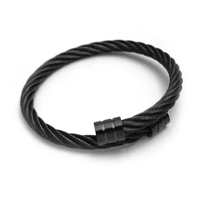 Bracelet - Stainless Steel - Delicate Silver/Black Jewelry - Braceletes Masculinos - Aço Inoxidável - Prata/Preto - Design Refinado