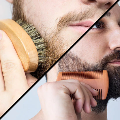 Beard Brush Set Kit - Face Hair Style - Quality Wood - Kit Amadeirado Portátil de Barba-Bigode Vintage - 2 Versões: Navalha/Pincel