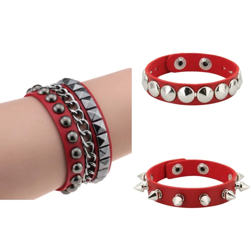 Black Punk Bracelets For Men Women- Gothic Spike Rivets - Leather - Pulseiras-Tiras de Couro com Tachas - Preto e Variações.