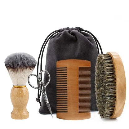Beard Brush Set Kit - Face Hair Style - Quality Wood - Kit Amadeirado Portátil de Barba-Bigode Vintage - 2 Versões: Navalha/Pincel
