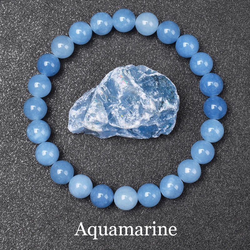 Men's Premium Natural Semi-Precious Stone Bracelet - Eye Colors Energy Collection - Bracelete Premium de Pedras Semi-Preciosas - Coleção Cores dos Olhos: Onyx, Obsidian, Jadeite, Tea-Crystal, Amazonite, Aquamarine