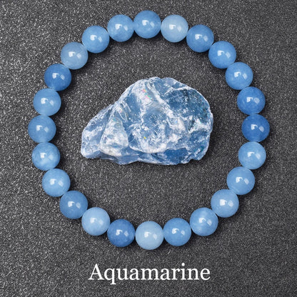 Men's Premium Natural Semi-Precious Stone Bracelet - Eye Colors Energy Collection - Bracelete Premium de Pedras Semi-Preciosas - Coleção Cores dos Olhos: Onyx, Obsidian, Jadeite, Tea-Crystal, Amazonite, Aquamarine