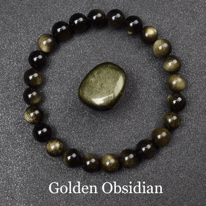 Men's Premium Natural Semi-Precious Stone Bracelet - Eye Colors Energy Collection - Bracelete Premium de Pedras Semi-Preciosas - Coleção Cores dos Olhos: Onyx, Obsidian, Jadeite, Tea-Crystal, Amazonite, Aquamarine