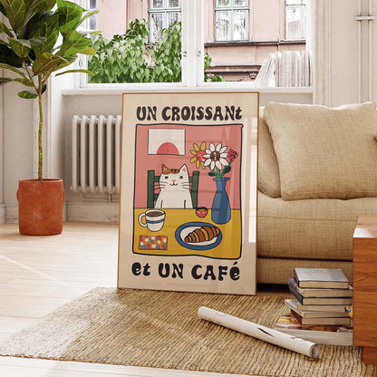 Croissant-Paris-Cat: Prints Kitchen Wall Art Spaghetti-Cafe Variations - Quadro Gato-Croissant-Paris para Copa-Cozinha-Lanche: Spaghetti-Cafe Variações