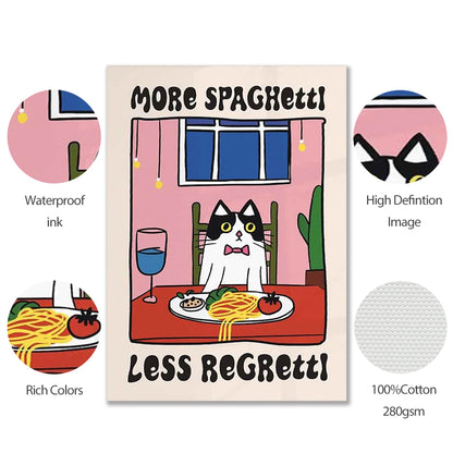 Croissant-Paris-Cat: Prints Kitchen Wall Art Spaghetti-Cafe Variations - Quadro Gato-Croissant-Paris para Copa-Cozinha-Lanche: Spaghetti-Cafe Variações