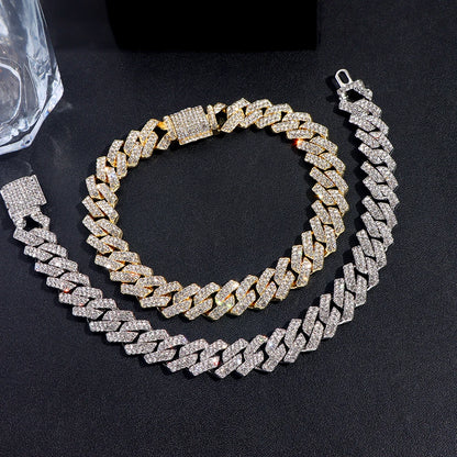 Link Cuban Chain Bracelets for Men Rhinestones Miami Hip Hop Jewelry  - Estilo Miami Hip Hop Pulseira Diamante Artificial Estruturada Fortificada