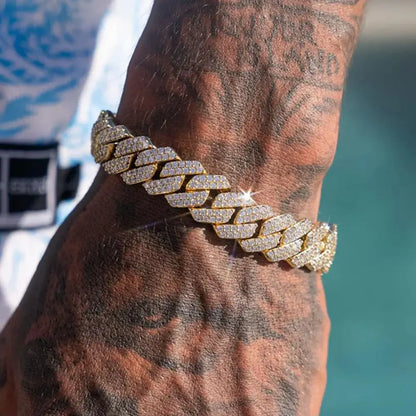 Link Cuban Chain Bracelets for Men Rhinestones Miami Hip Hop Jewelry  - Estilo Miami Hip Hop Pulseira Diamante Artificial Estruturada Fortificada