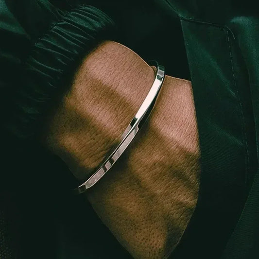 Bracelet - Stainless Steel - Delicate Silver/Black Jewelry - Braceletes Masculinos - Aço Inoxidável - Prata/Preto - Design Refinado