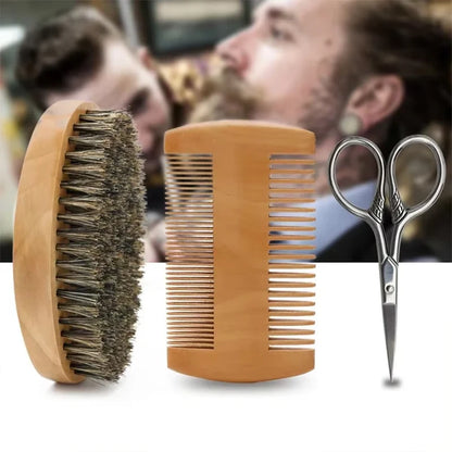 Beard Brush Set Kit - Face Hair Style - Quality Wood - Kit Amadeirado Portátil de Barba-Bigode Vintage - 2 Versões: Navalha/Pincel