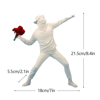 Banksy Sculpture Collection Art replica Flower Thrower Statue - Atirador de Flor Escultura Britânica Banksy - Replica de Arte - Feito a Mão - Alta Qualidade Artística
