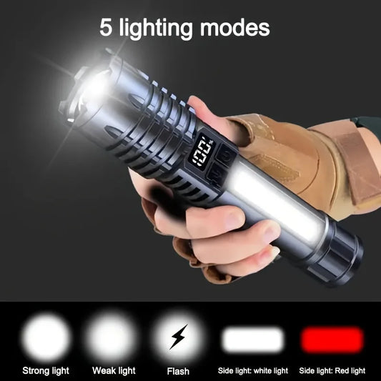 Long-Range LED Lantern – Rechargeable with Dual Light Modes for Outdoor Use - Lanterna LED Recarregável de Alta Potência – Luz Lateral e Alcance Longo | Ideal para Camping e Trilhas