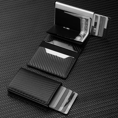 Minimalist Metal Wallet - Carteira Slim Pop-Up de Fibra de Carbono Masculina RFID Minimalista Preta