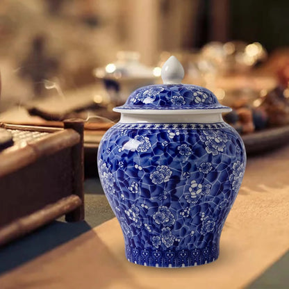 Chinese Ceramic Ginger Jar Decorative Blue and White Flower Vase - Jarro Azul e Branco de Porcelana Chinesa Tradicional Qinghua