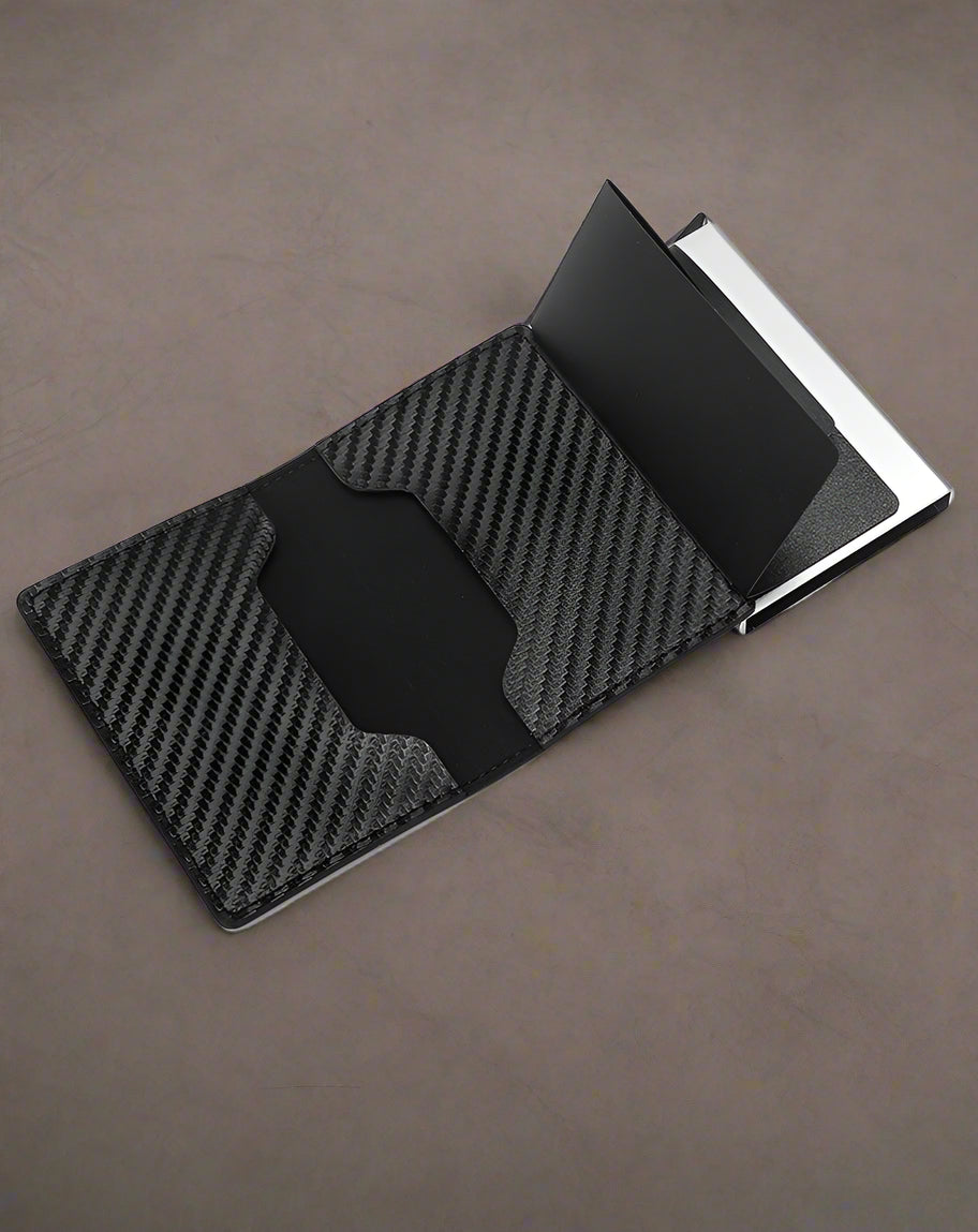 Minimalist Metal Wallet - Carteira Slim Pop-Up de Fibra de Carbono Masculina RFID Minimalista Preta