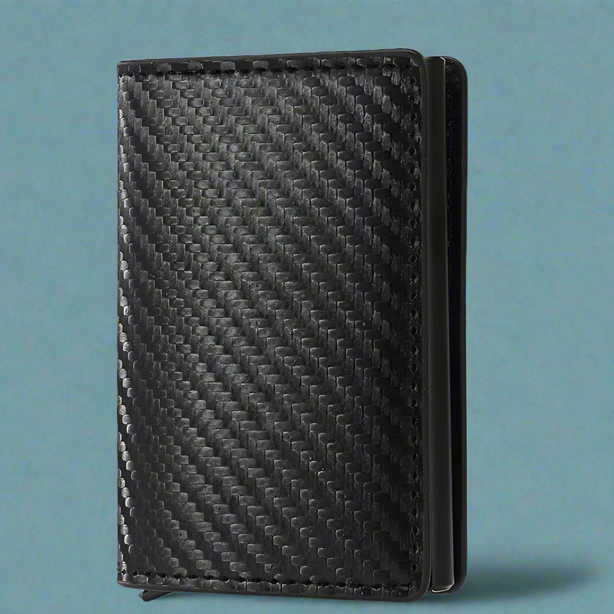 Minimalist Metal Wallet - Carteira Slim Pop-Up de Fibra de Carbono Masculina RFID Minimalista Preta