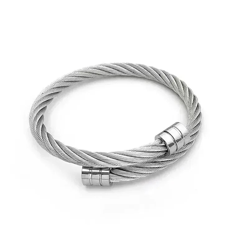 Bracelet - Stainless Steel - Delicate Silver/Black Jewelry - Braceletes Masculinos - Aço Inoxidável - Prata/Preto - Design Refinado