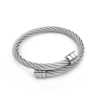 Bracelet - Stainless Steel - Delicate Silver/Black Jewelry - Braceletes Masculinos - Aço Inoxidável - Prata/Preto - Design Refinado