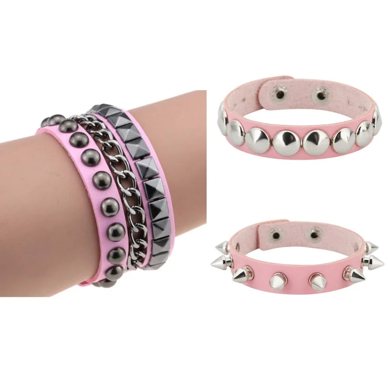Black Punk Bracelets For Men Women- Gothic Spike Rivets - Leather - Pulseiras-Tiras de Couro com Tachas - Preto e Variações.
