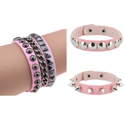 Black Punk Bracelets For Men Women- Gothic Spike Rivets - Leather - Pulseiras-Tiras de Couro com Tachas - Preto e Variações.