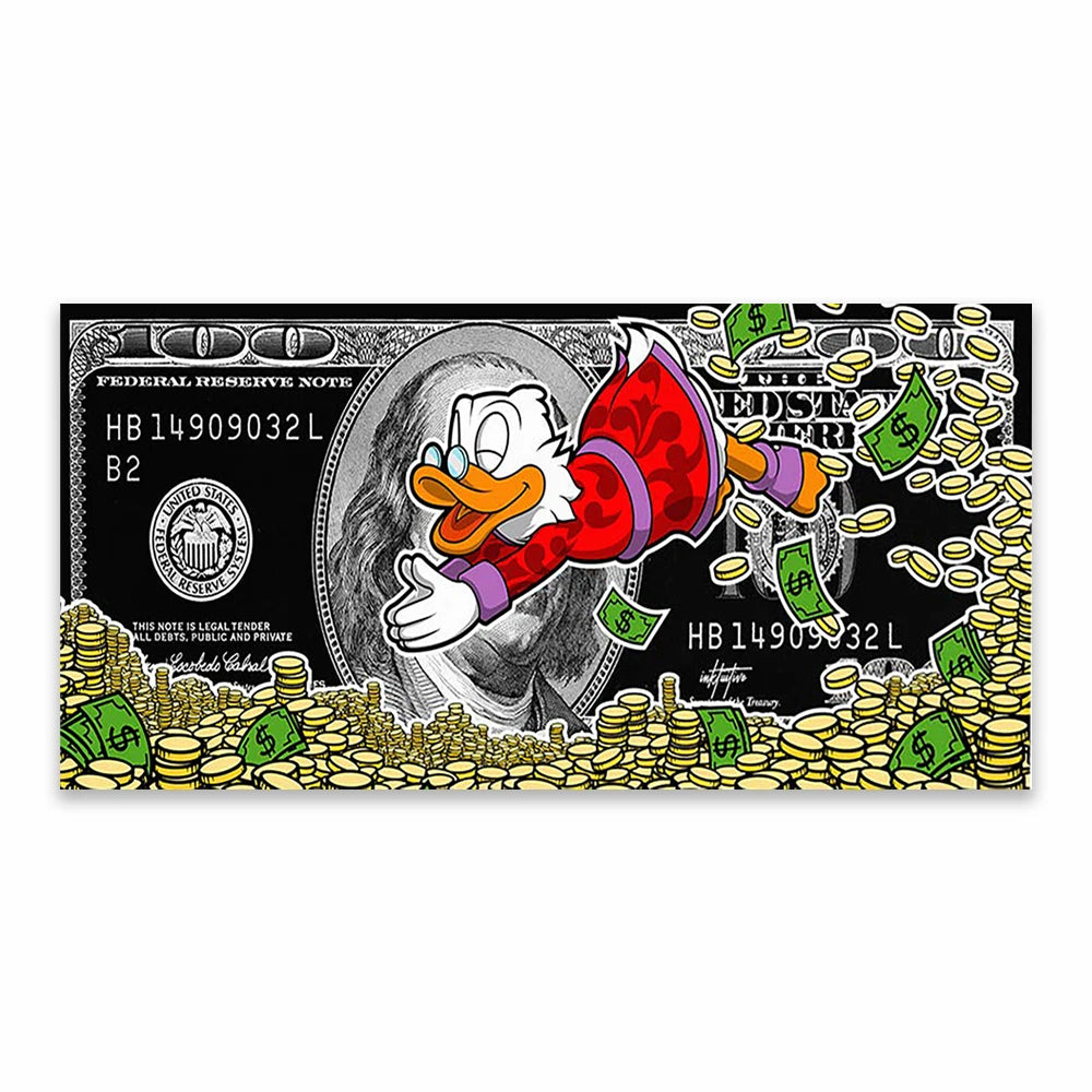 Money Donald Duck - Motivational Disney Poster - Pato Donald Motivacional Riqueza - Quadro: Alta Qualidade/Resolução