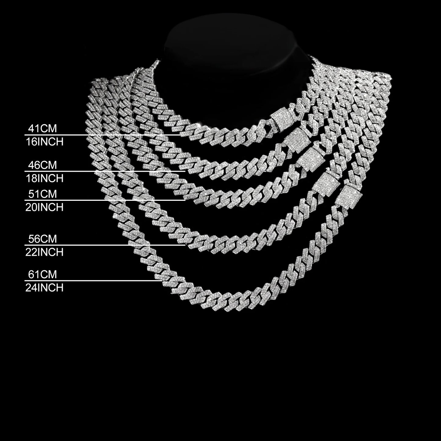Link Chain – Rhinestone Miami Hip Hop Necklace for Men - Corrente Cuban 2 Fileiras com Strass – Estilo Miami Hip Hop