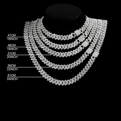 Link Chain – Rhinestone Miami Hip Hop Necklace for Men - Corrente Cuban 2 Fileiras com Strass – Estilo Miami Hip Hop